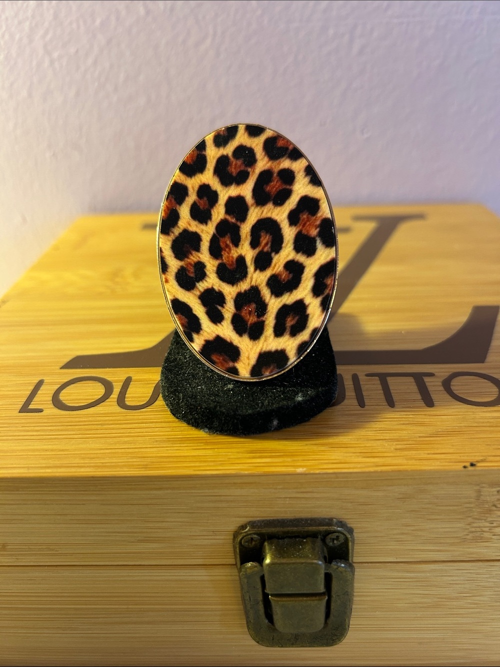 Leopard Print Oval Ring - Brown, Black & Cream